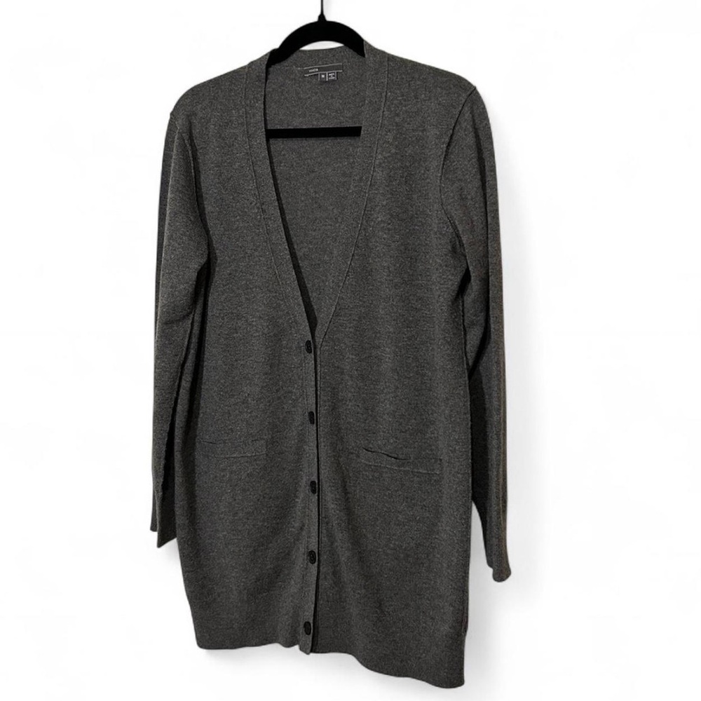 Vince Gray Button-Up Long Cardigan